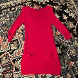 Express v-neck 3/4 length sleeve hot pink sweater dress